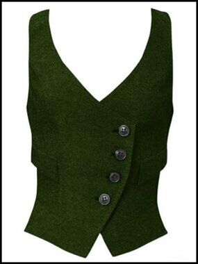 Women's Herringbone Tweed Waistcoat Slim-Fit Suit Vest Sleeveless Jacket Office